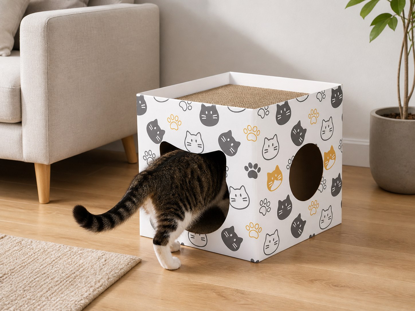 Katzenhaus mit integriertem Kratzbrett
